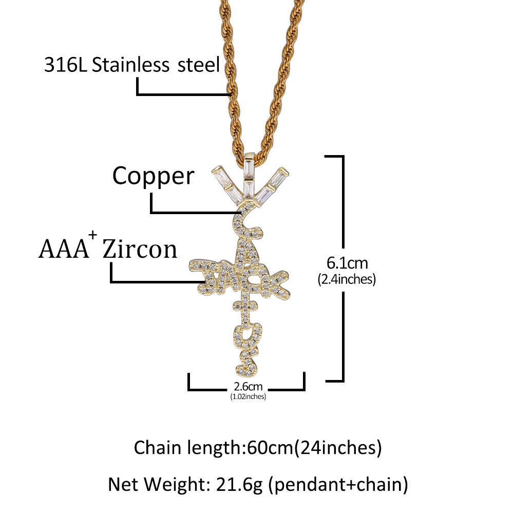 Jewelry Hip Hop Trendy Brand Diamond Cactus Jack Letter Pendant Necklace Spectrum Alphabet Pieces St. Valentine's