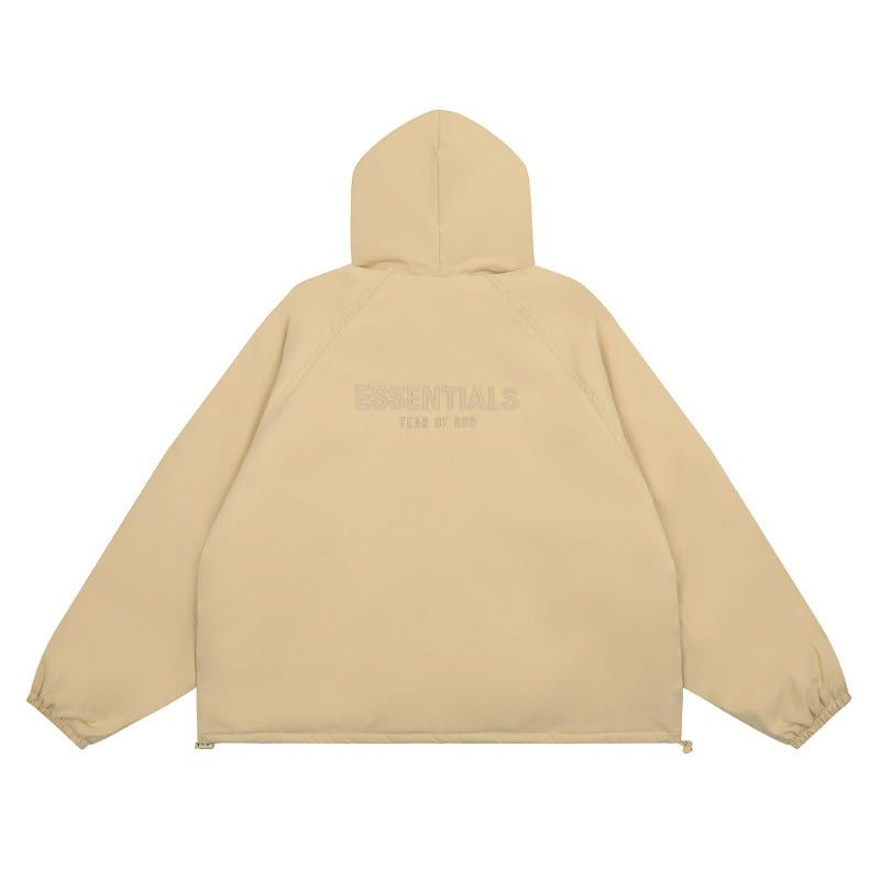 Unisex Coat FOG LOGO Zipper Ess Double Thread Hooded Cotton Clothing