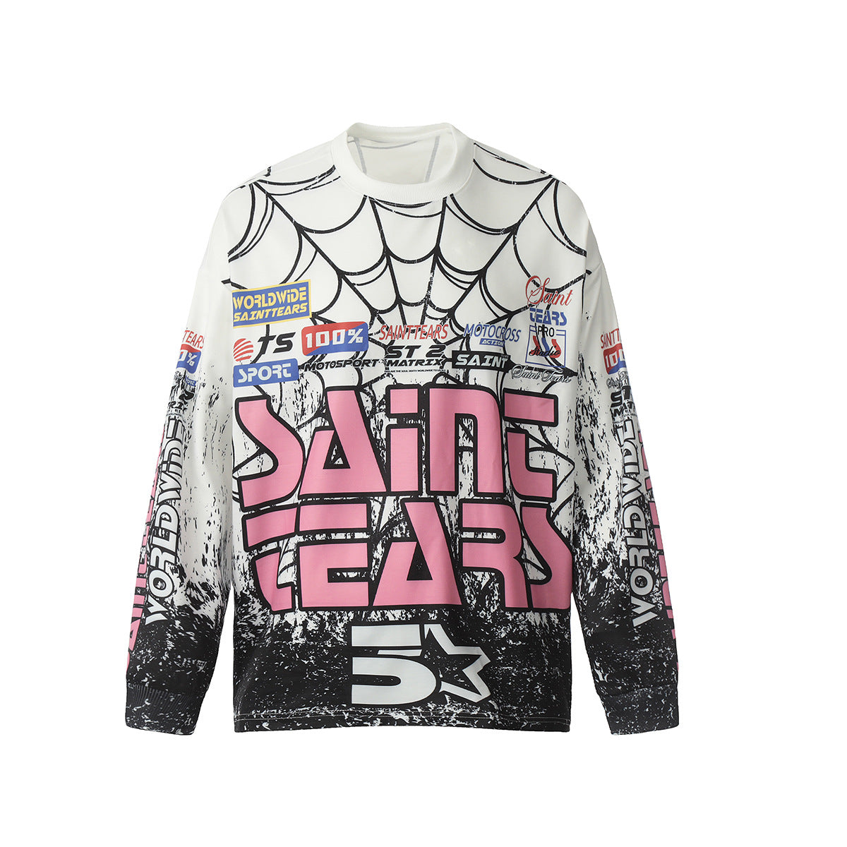 Mens Long Sleeve Shirt Saint Michael Loose Long Spider Web Sleeve Shirt