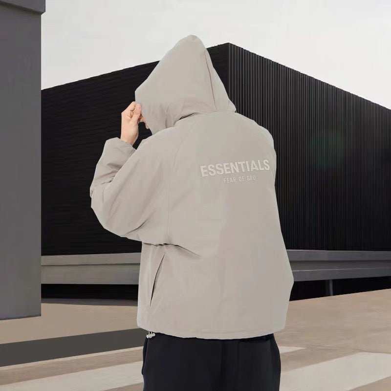 Unisex Coat FOG LOGO Zipper Ess Double Thread Hooded Cotton Clothing